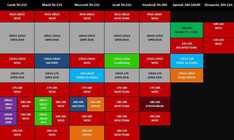Planning de la semaine